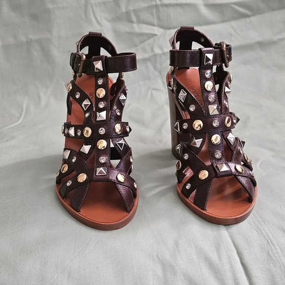 Dolce & Gabbana Brown Leather Studded Luxury Sandals Heels Size 5 US( Worn 1x) - Picture 9 of 16